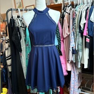 Lulu's Elegant Navy Blue Lace Dress
